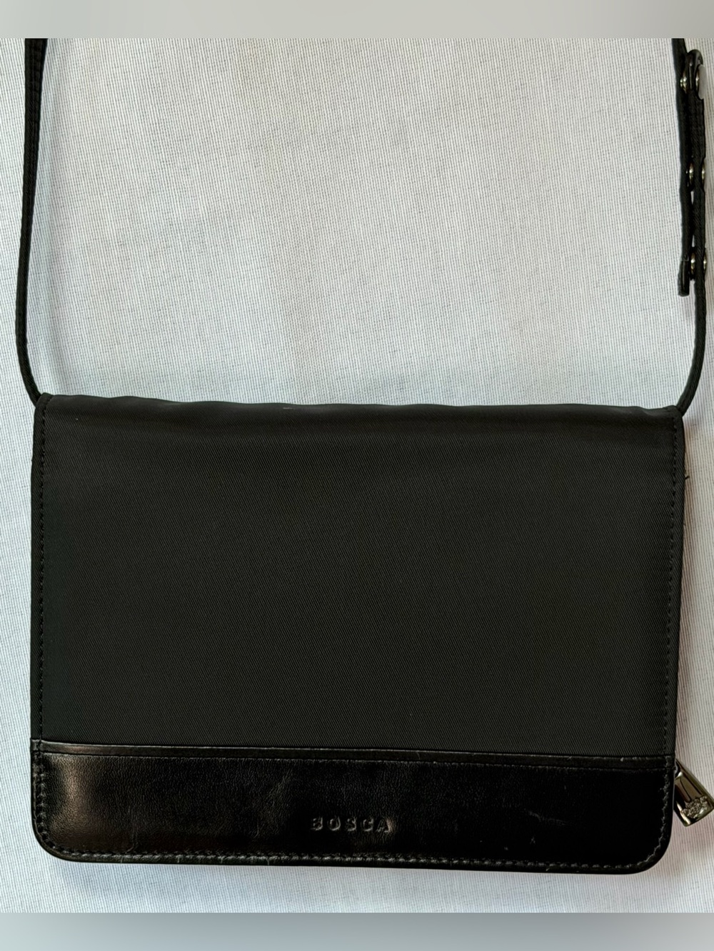 Discontinued Bosca Newport Crossbody Organizer Travel Purse Black Nylon Leather